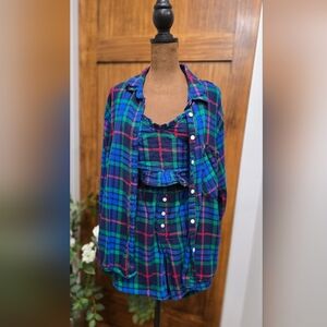 Aerie 3-Piece Flannel Lounge Set – Plaid Cozy Sleepwear